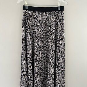 Black, White, Lavender, Floral Midi Skirt